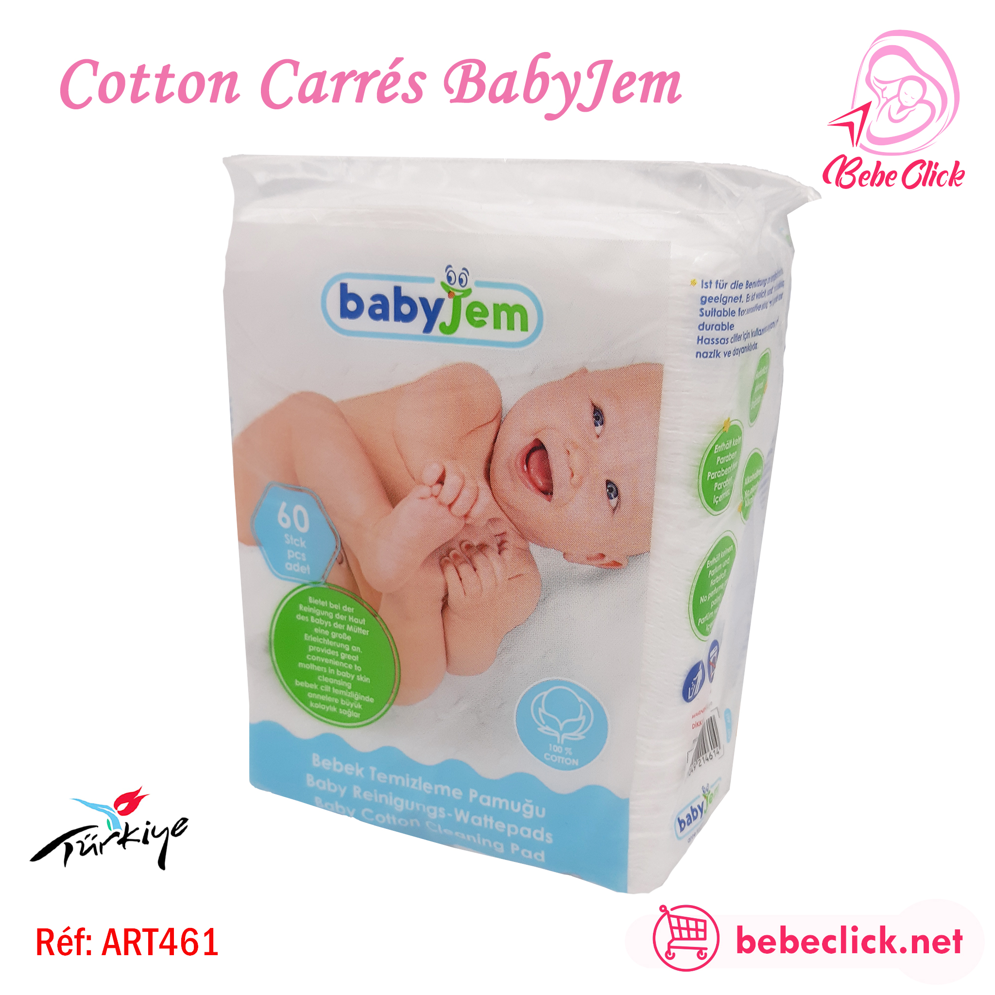 Coton carré pour bébé 60 pièces - Baby jem
